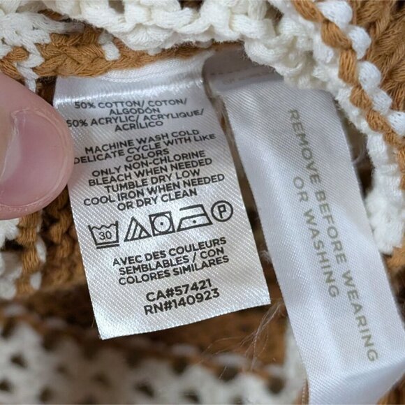 Lou & Grey for Loft Open Knit Crochet Sweater Striped Fringe Western M - Picture 6 of 7